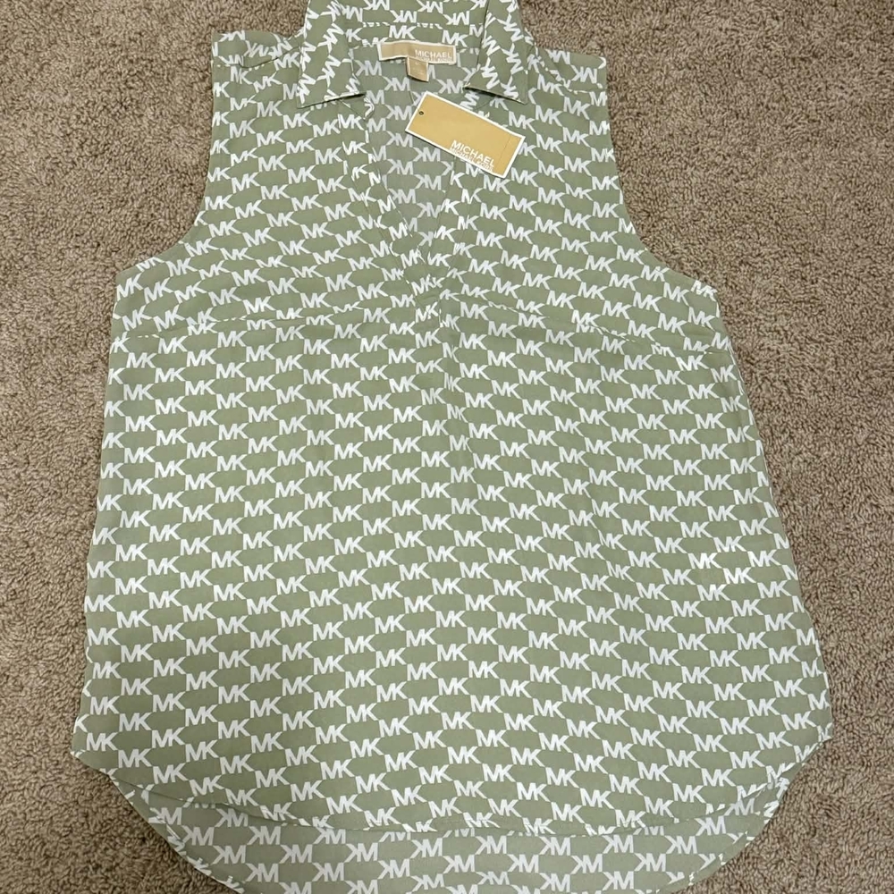 Michael Kors Olive Patterned Sleeveless Blouse